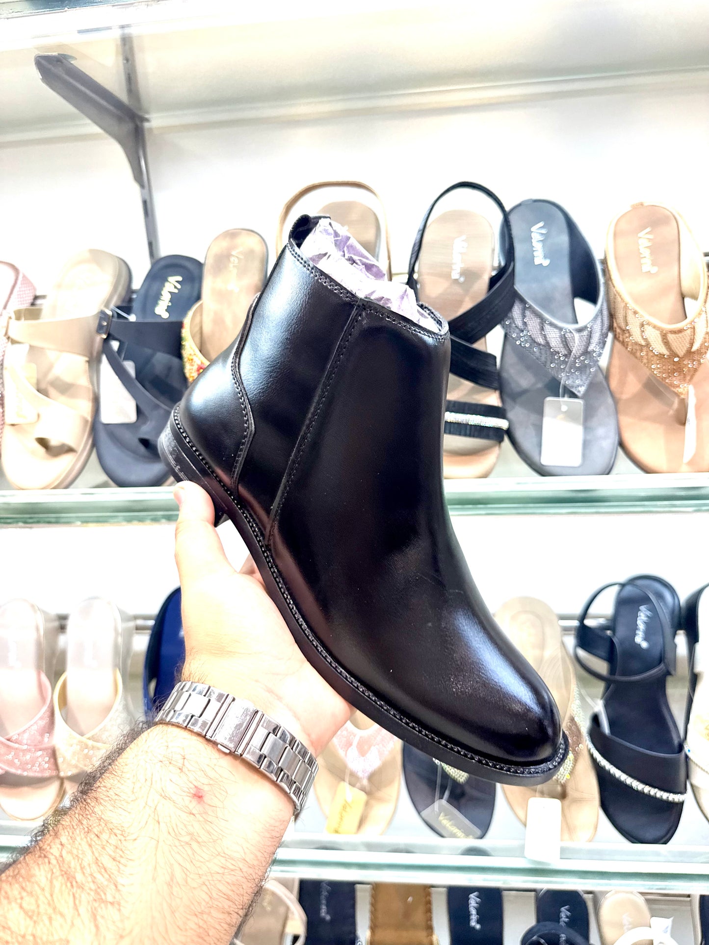 BOOTS BLACK  LEATHER SHINE ZIP