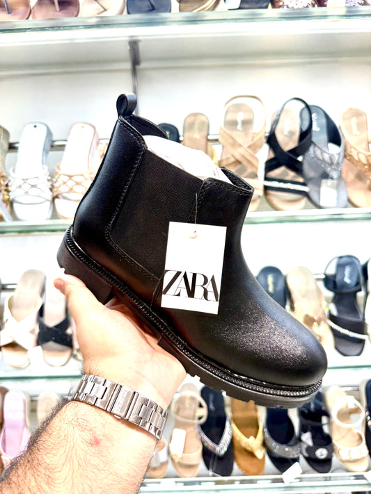 BOOTS BLACK ZARA LEATHER SHINE ELASTIC