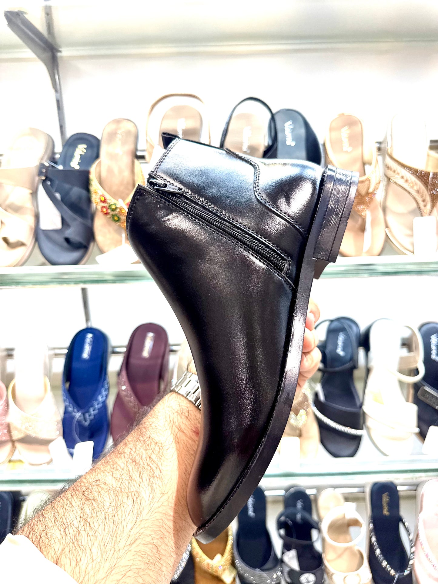 BOOTS BLACK  LEATHER SHINE ZIP