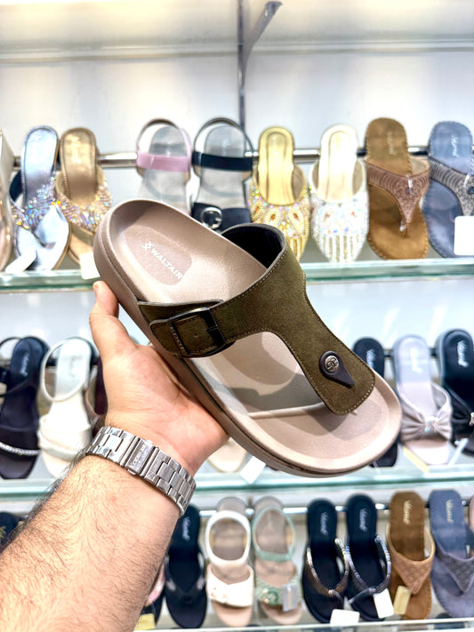 WALTAIR BRAND T STRAP CREAM/OLIVE