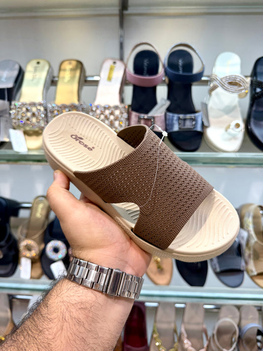OFOAM LADIES SLIPPERS BROWN/CREAM