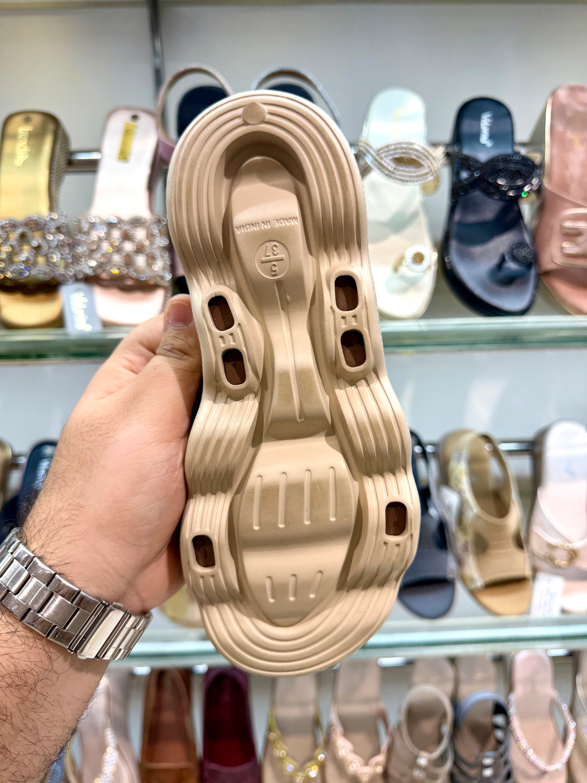OFOAM LADIES SLIPPERS BROWN/CREAM